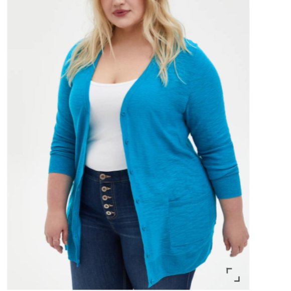 torrid Sweaters - Torrid Teal Slub Boyfriend Button Front Cardigan Sweater